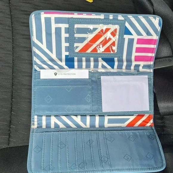 🆕 Vera Bradley Trifold Wallet Aztec Blue New With Tags and Glasses Case Bundle - Picture 6 of 11